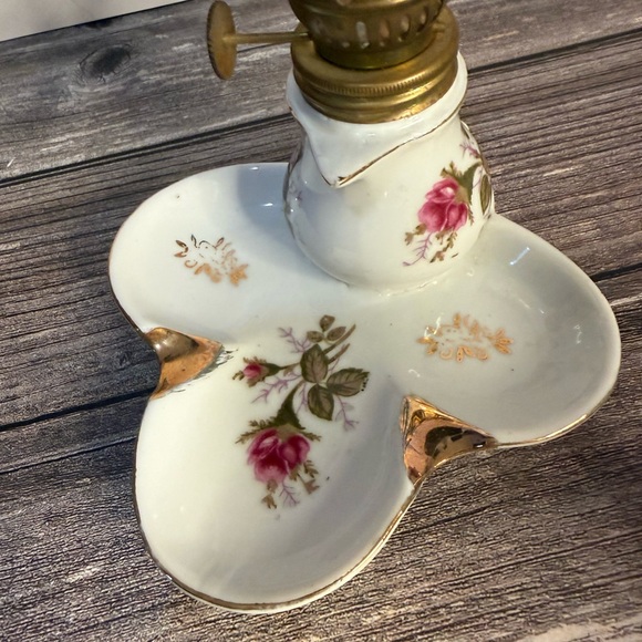 Vintage Nanco Mini Oil Lamp Finger Loop Porcelain Lantern Pink Rose Japan - Picture 4 of 10